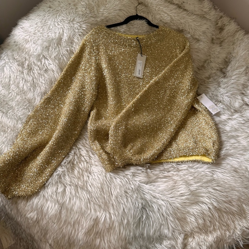 Never Fully Dressed • Elton Metallic Gold Sweater, Size M